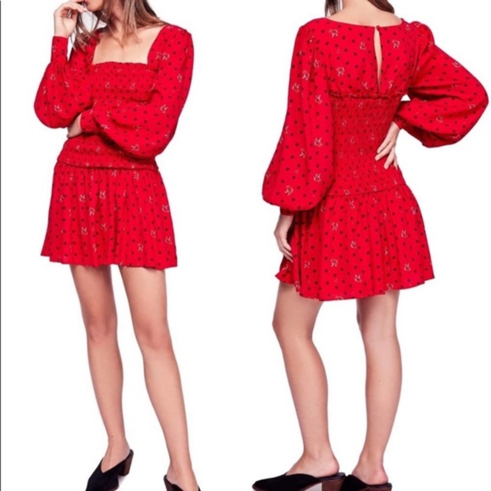NEW Free People Two Faces Mini Dress red
